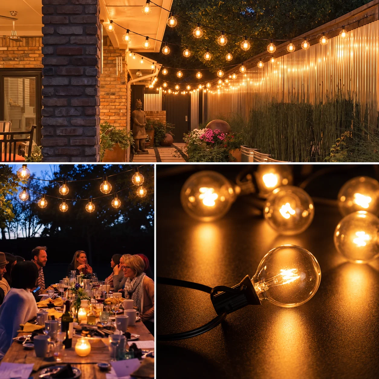 G40 LED String Lights Outdoor Garden Patio Lights E12 Bulbs Vintage Edison Hanging Lamp Warm White 2200K Waterproof EU Plug Wedd