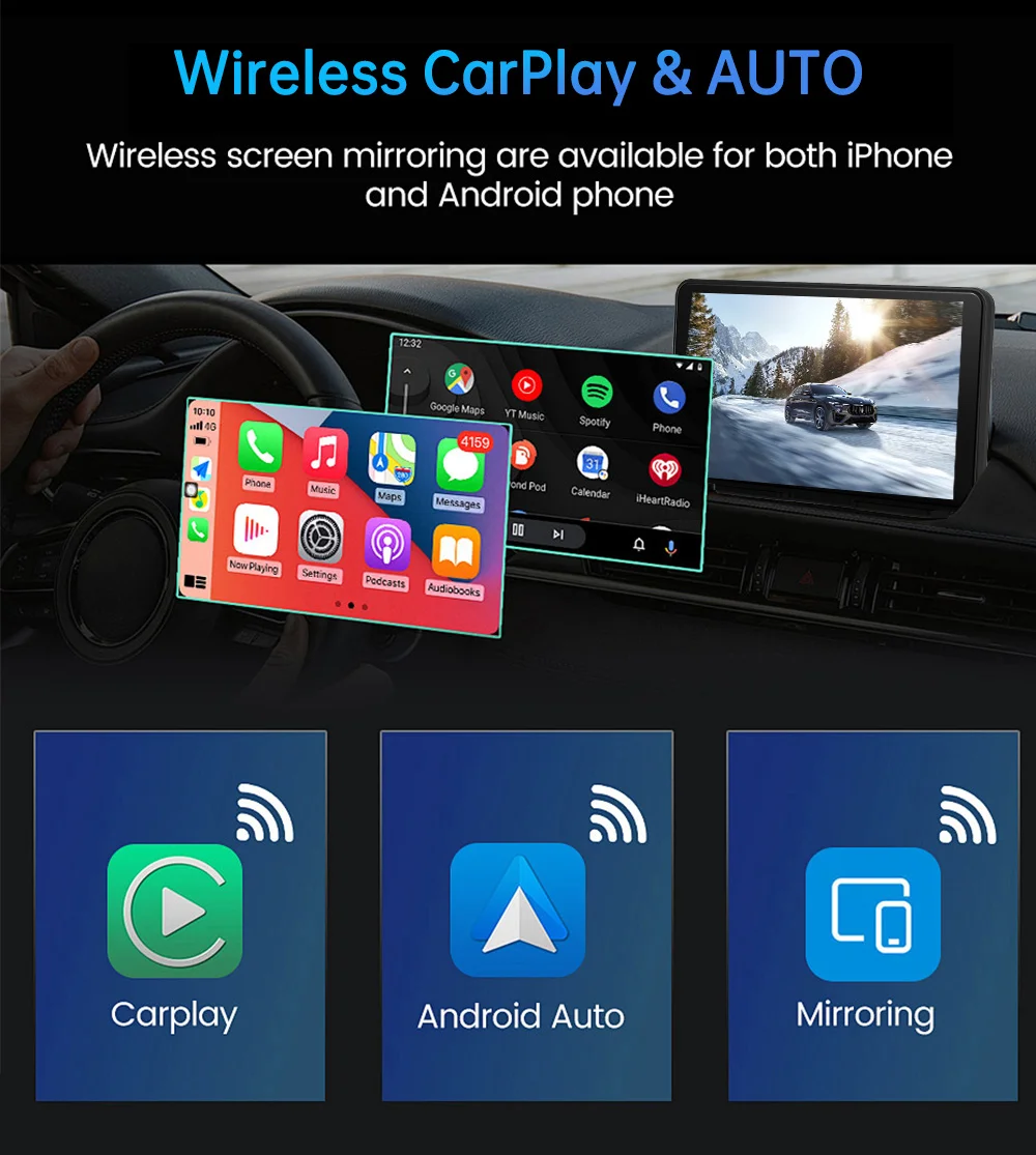 7-дюймовый универсальный автомобильный радиоплеер, беспроводной CarPlay Android Auto, мультимедийное видео, GPS-навигация, сенсорный экран, Bluetooth JIUYIN