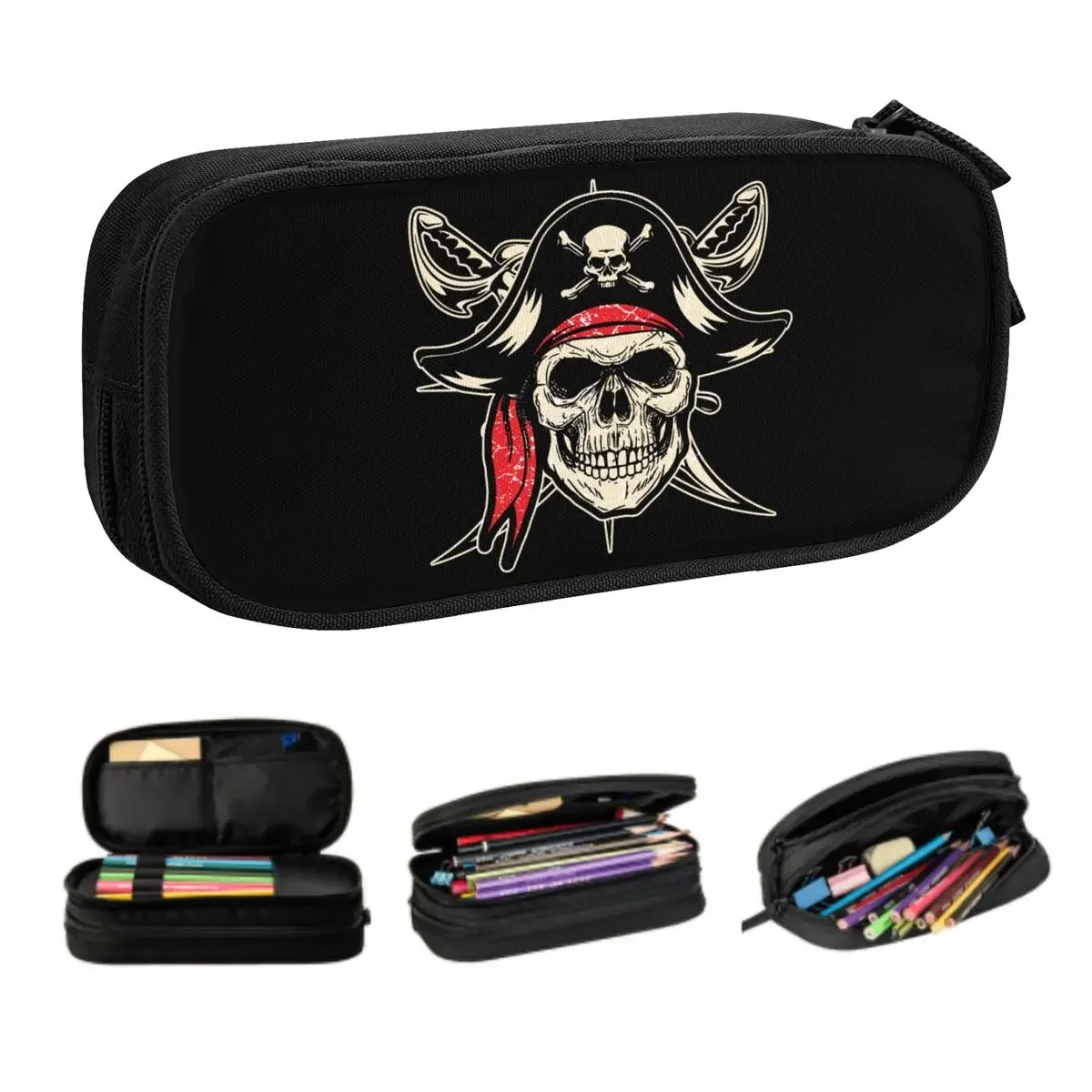 Custom Classic Pirate Skull Cute Pencil Cases Boys Gilrs Large Capacity Anime Manga Pencil Bag School Accessories