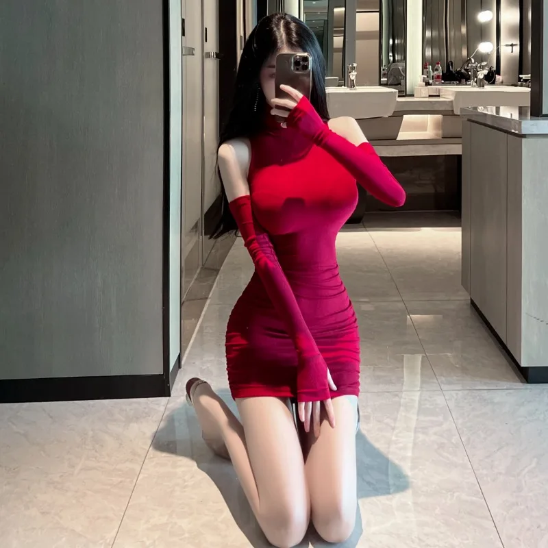 Vestido feminino festa de natal doce menina verão moda estilo rua clubwear casual mini hotsweet gola alta túnica sexy all-match