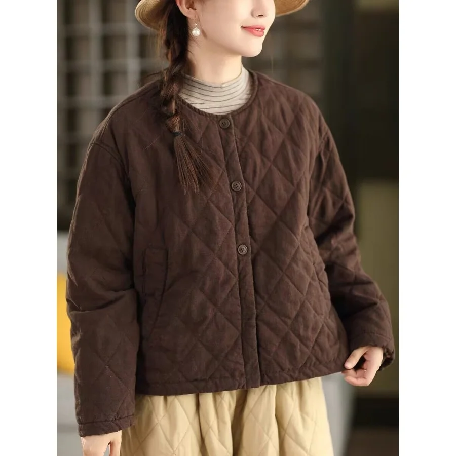Thiened Retro Waed Leinen Baumwolle Jaet Warme Oberbekleidung mit Baumwollsandwich Innenfarbe Gewebtes ID-Muster Winter Neu eingetroffen