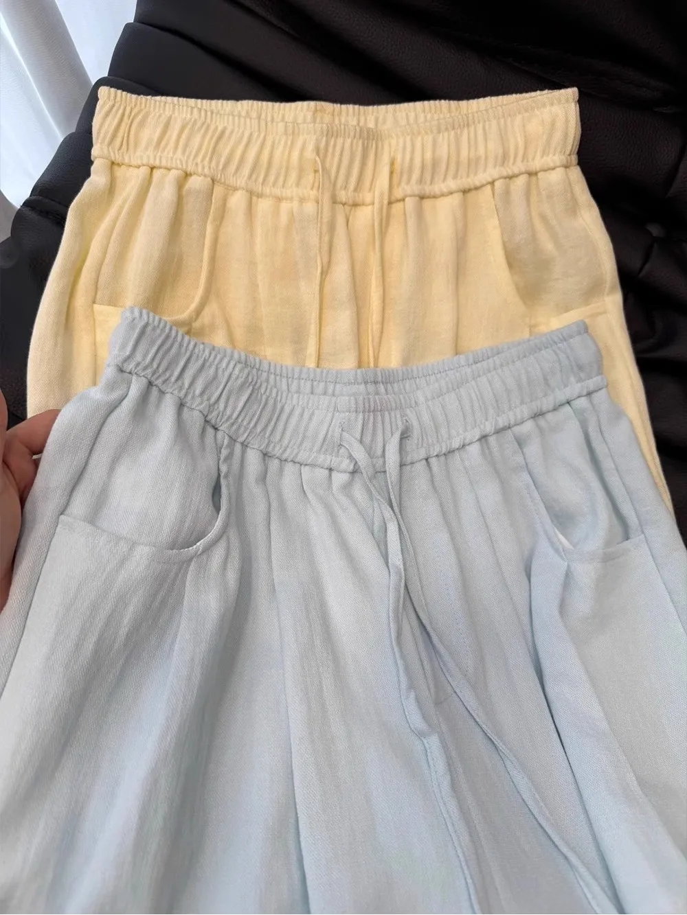 Pantalon ample à taille haute et jambes larges pour femmes, pantalon en lin jaune, été, décontracté, coupe droite, ample, taille haute, fluide, neuf pièces