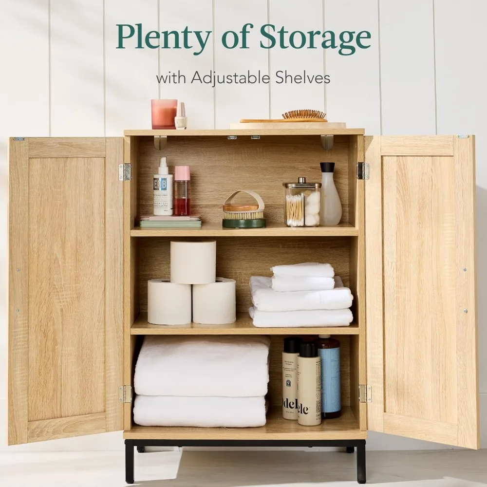 

2-Door Natural Rattan 34 x 24in Multiuse Storage Cabinet for Bathroom, Living, Dining Room, Entryway w/Adjustable Shelves