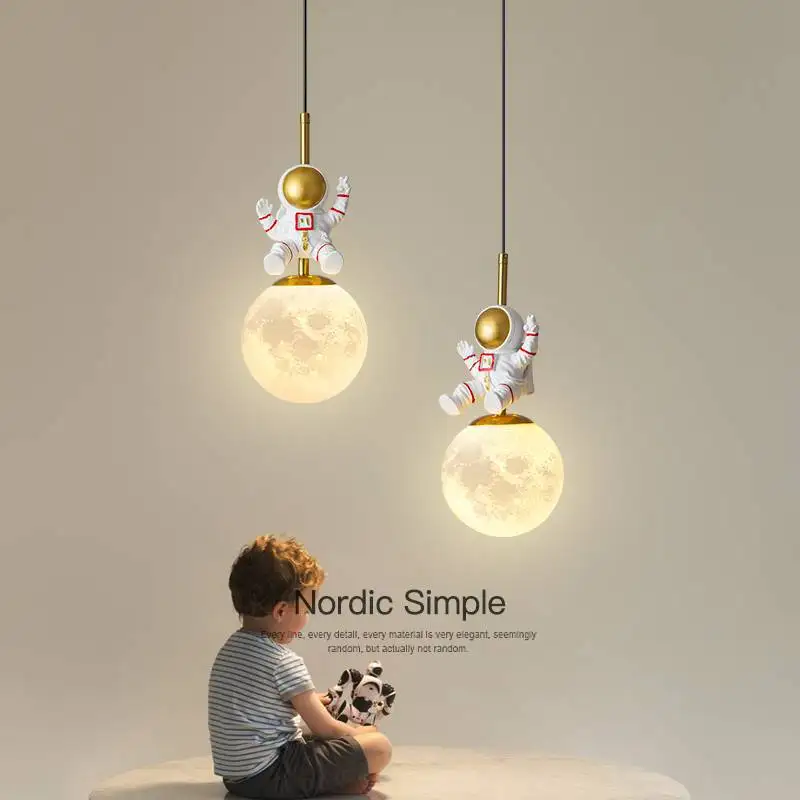 New Nordic Minimal Children's Room Bedside Astronaut Pendant Light Luxury Boys' Bedroom Moon Pendant Light