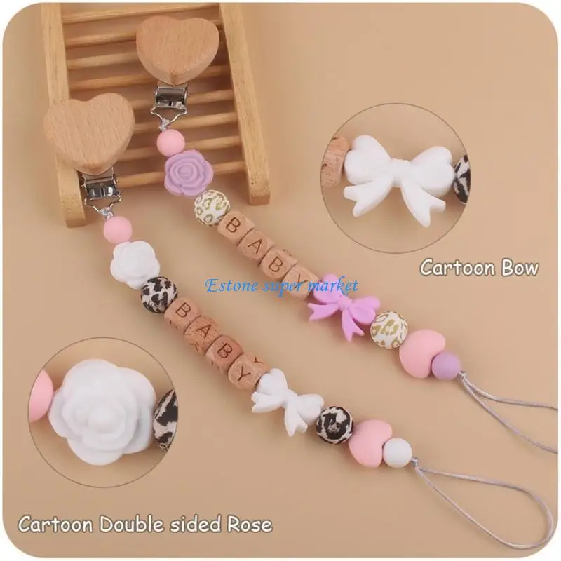 

090B Bowknot Teething Chain Dummy Nipple Holder Leash Chewable Pendant for Newborn