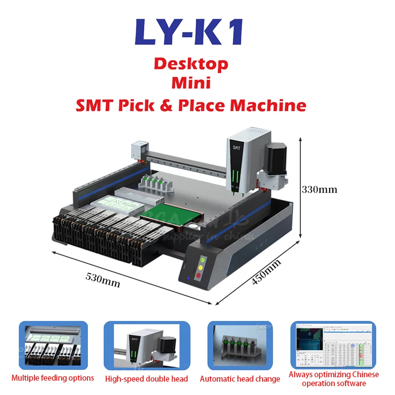 

Triple Vision Camera System High Speed Desktop Mini Automatic SMT Pick And Place Machine SMD Dual Heads Nozzles For PCB Assembly