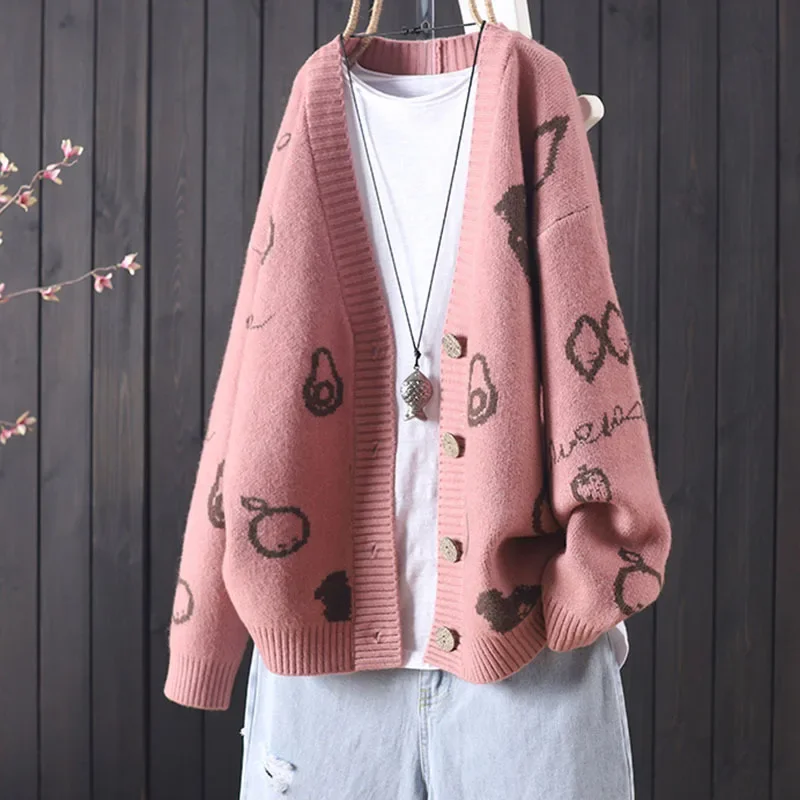 Lazy Style Loose Knit Sweater Coat for Women Vintage Artsy Minimalist Versatile Cardigan Top