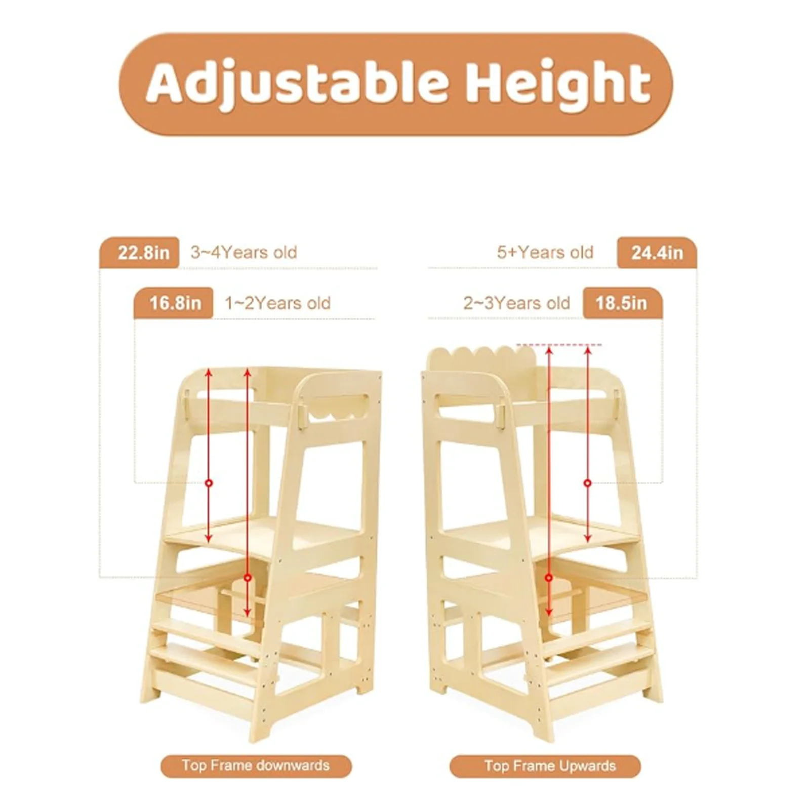 XIHAToy Montessori Learning Tower for Kids  Adjustable Heigh Kitchen Helper Step Stool for Toddlers  Standing Tower  Bathroom