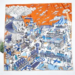 POBING-Foulard sergé roulé à la main pour femme, écharpes carrées en plumes indiennes, hijab rond bandana, 90cm