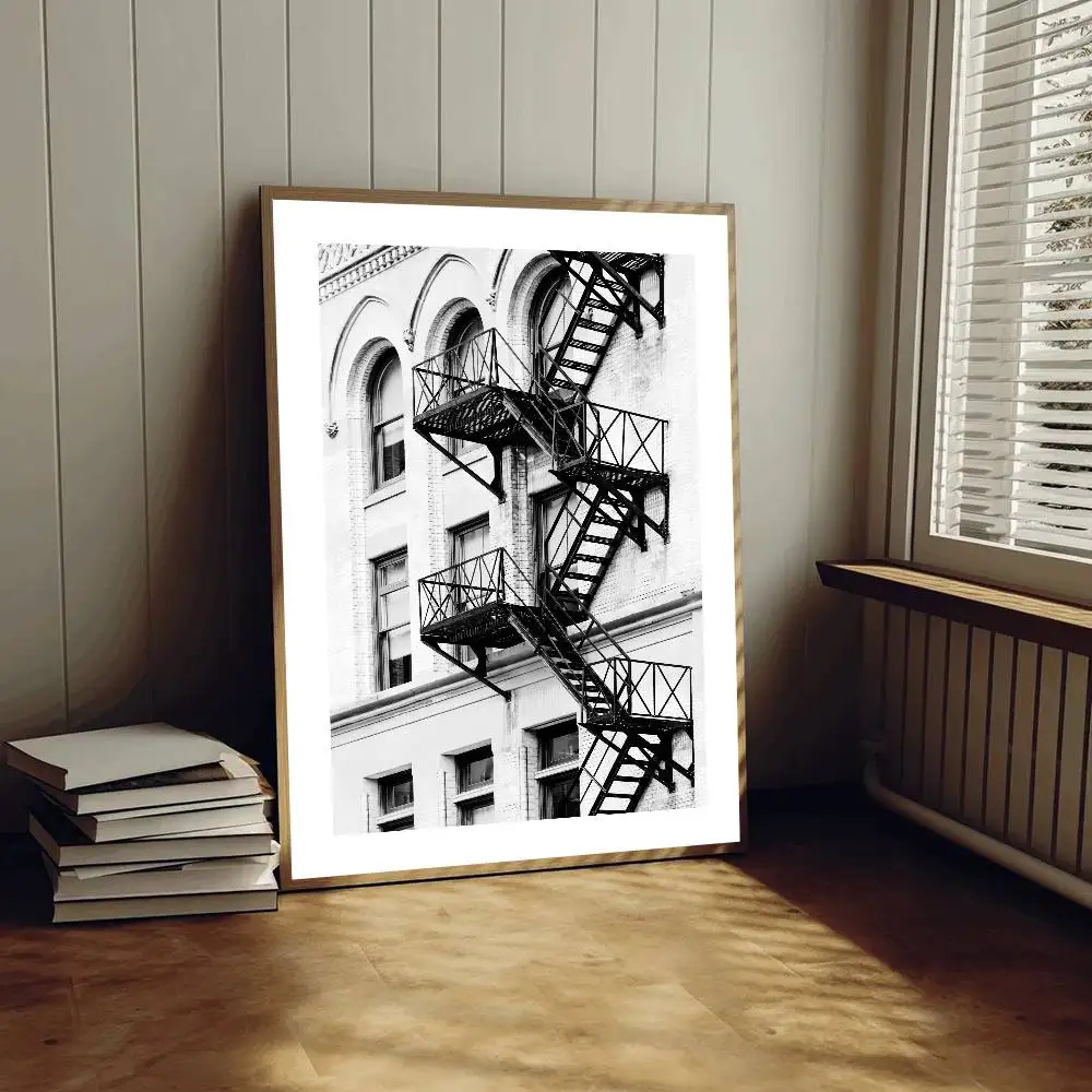New York Fire Escape Poster, selbstklebende Kunst, wasserfester Papieraufkleber, Kaffeehaus, Bar, Zimmer, Wanddekoration