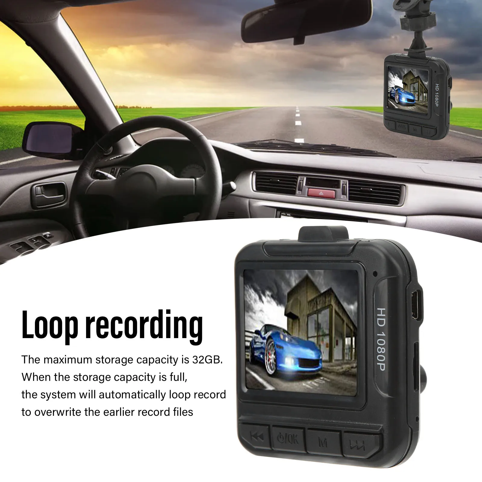 Driving Recorder 1080P HD 1.6in Color Display Screen Loop Recording Dash Cam for Car 1080P Driving Recorder Car Driving Recorder