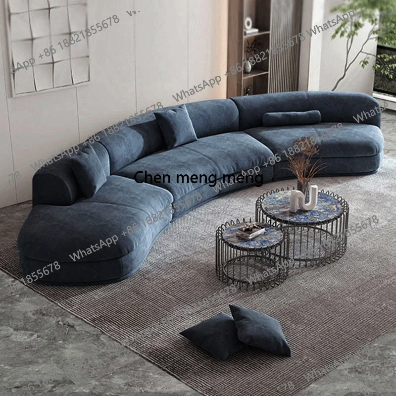 Luxury Blue Curved Backrest Sofa Modern Living Room Couch with Sturdy Solid Wood Frame Wide Soft  Sofas for Hotel Reception Room