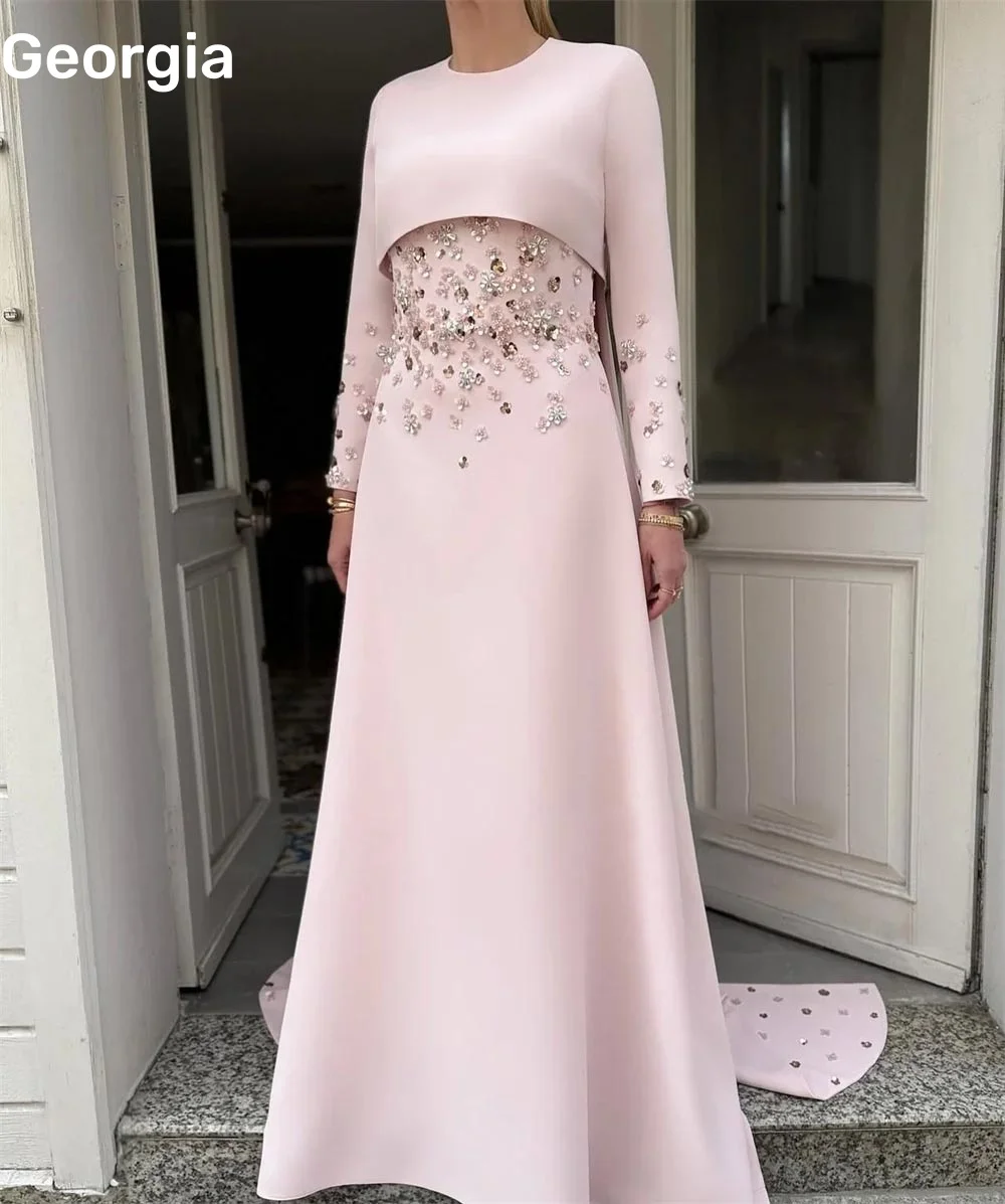 فساتين سهرة Pink Customize A-Line Scoop Neckline Beadings Elegant Party Dresses For Women Floor-Length Formal Occasion Dresses