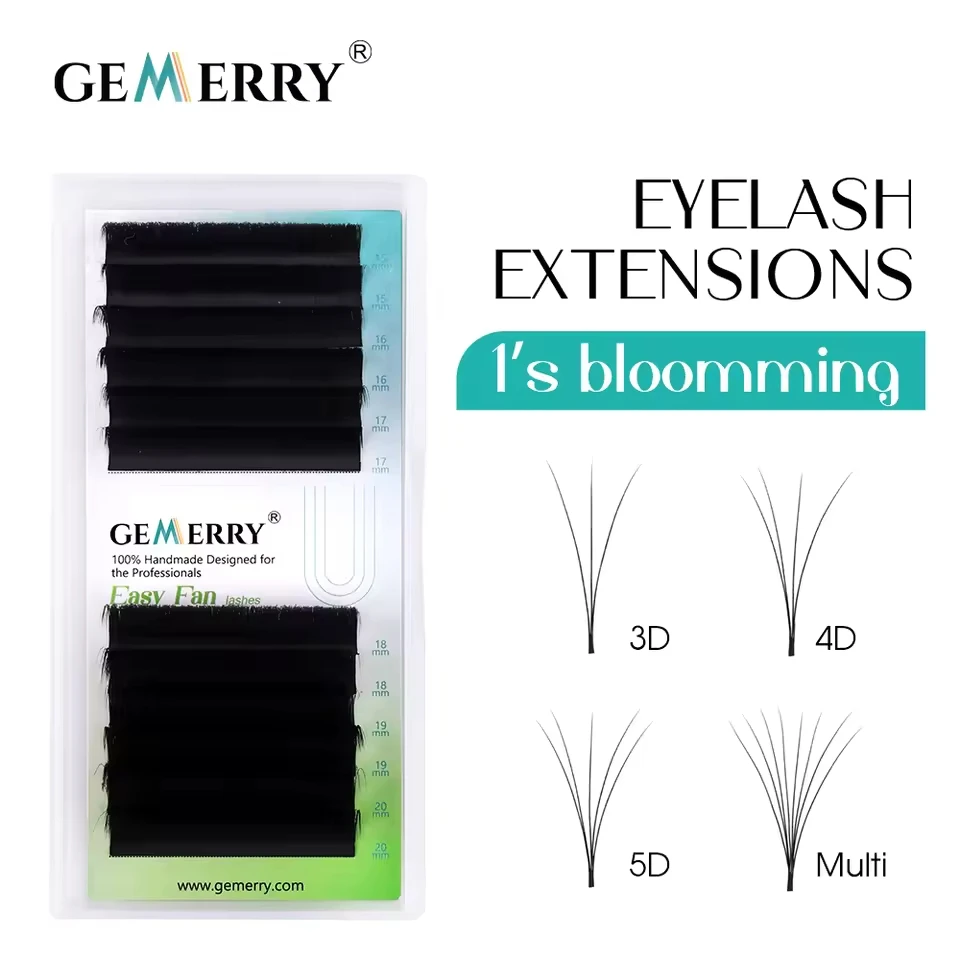 GEMERRY C/D gebogene, einfache Fächerwimpern, blühend, weich, leicht, stabil, Lockenverlängerung, Wimpern, Fanning, DIY-Volumen, künstlicher Nerz