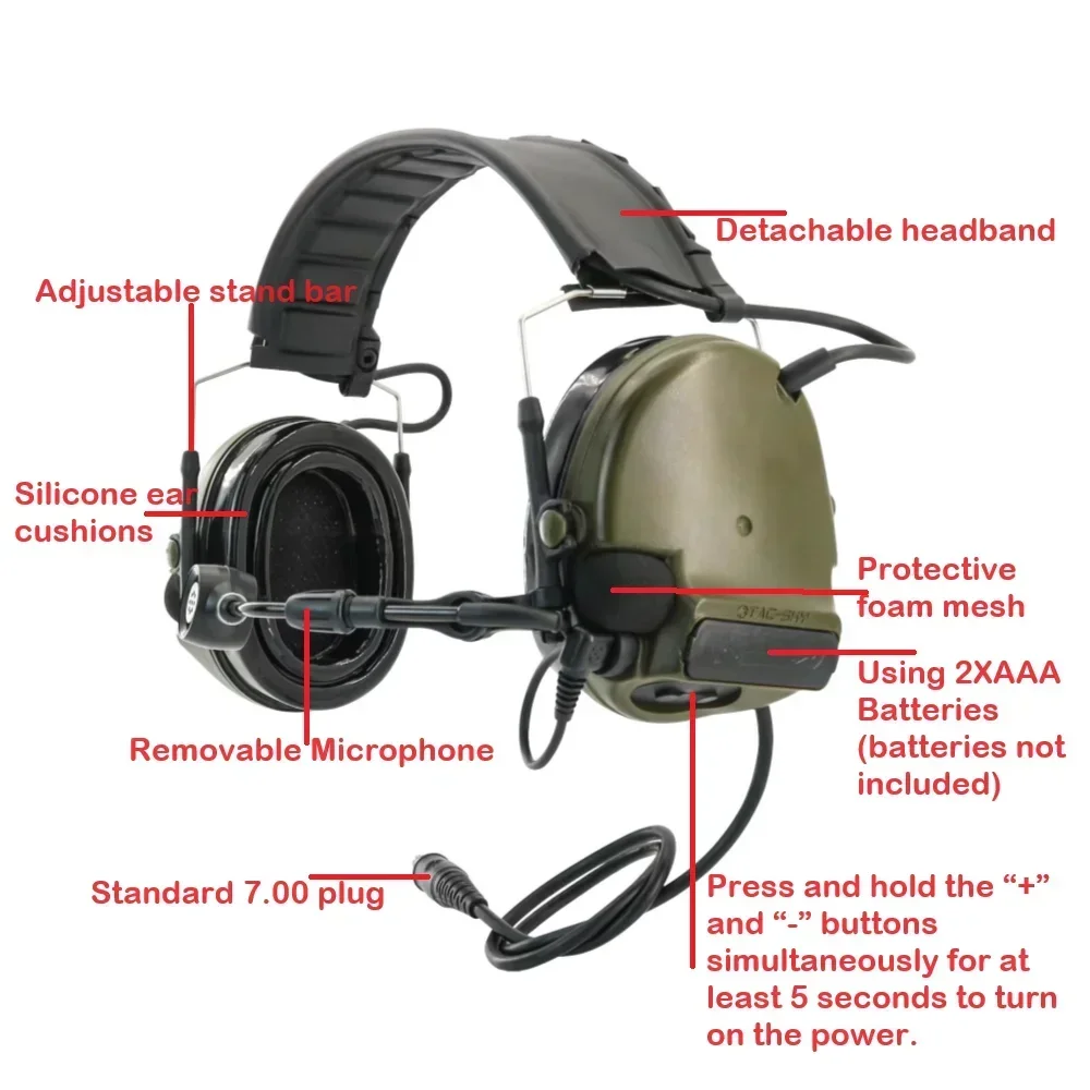 TS TAC-SKY Headband Tactical Electronic Shooting Earmuff COMTA V Noise Canceling Pickup Headset with PTT Adapter V2 ptt