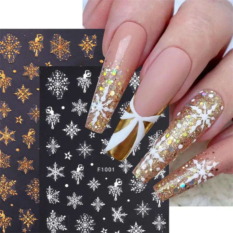 3D Snowflake Nail Stickers White Christmas Designs Nail Art Decals Geometric Lines New Year Winter Gel Foils Sliders Decorations