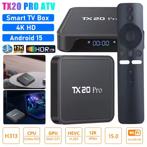 Android 15 Smart TV Box Media Player TX20 PRO ATV Allwinner H313 4K HD TV Box Dual WIFI 6 Bluetooth 5.2 Android TV Box 1GB 8GB