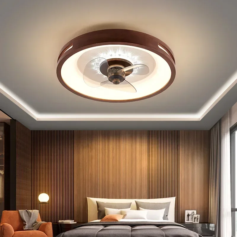 Walnut Ceiling Fan Lamp For Home Use Modern Simple Ultra-Thin Invisible Restaurant Circular Room Light