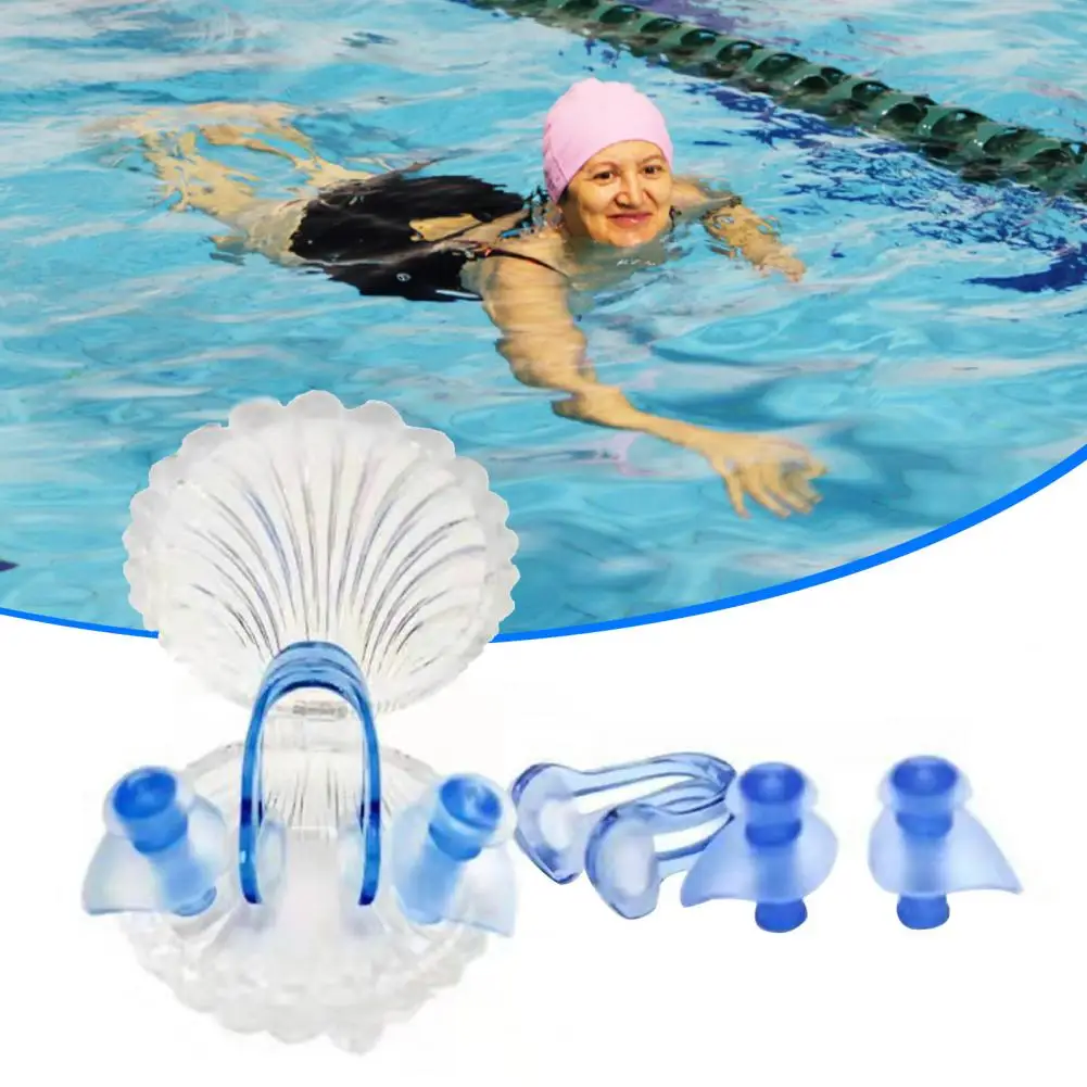 Dropshipping!!1 Set Swimming Earplug Ergonomic Design Protective Gear Waterproof Silicone Swimming Nose Clip Earplugs Set