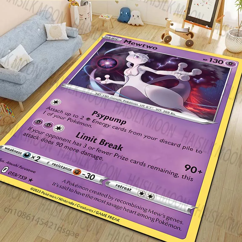 1PC Mewtwo Pokémon Cards Pattern Rugs Living Room Bedroom Carpet Bedside Bathroom Floor Mat Kids Room Non-slip Mat Room Decor