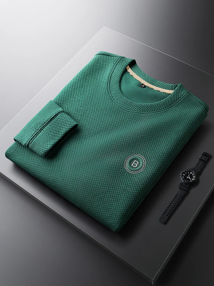 

een Warm Sweater for Men Classic European Sle Letter Embroidery Gold Heating Proc Slim Fit Long Sve Casua...