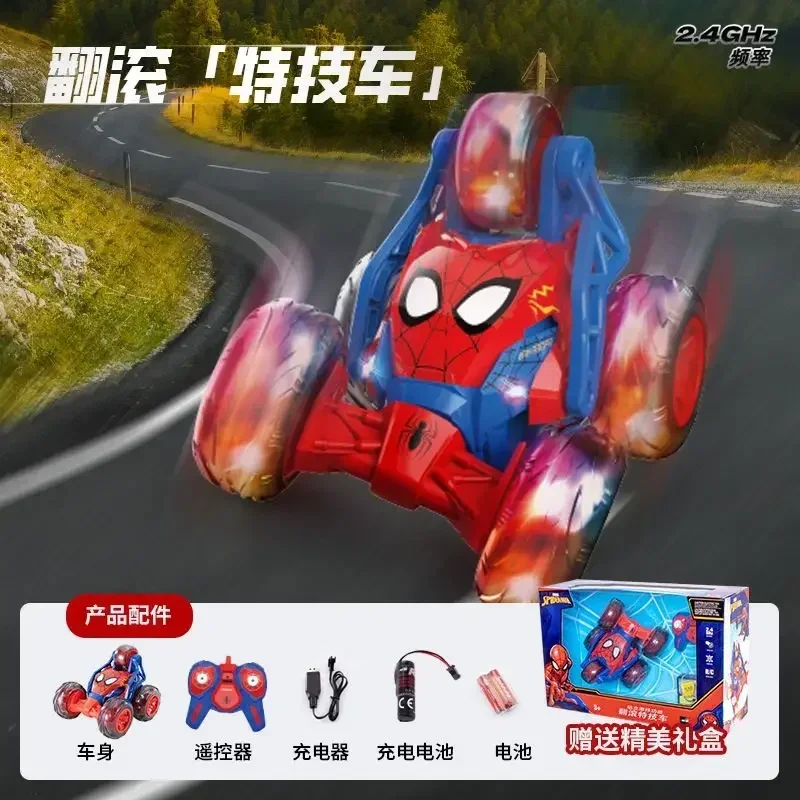 Marvel Spider-Man Iron Man anime figure creative cool and handsome remote control stunt car roll car children's off-road toy car