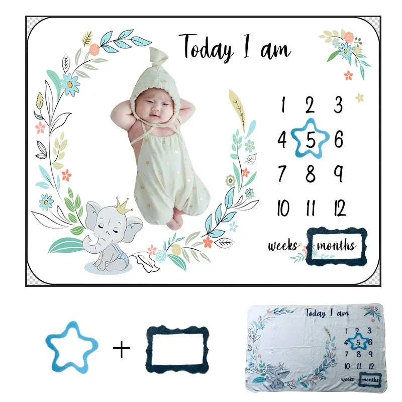 Baby Photo Digital Month Blanket Photo Prop Baby Milestone Blanket Flannel Snuggle Newborn Photography Accessories