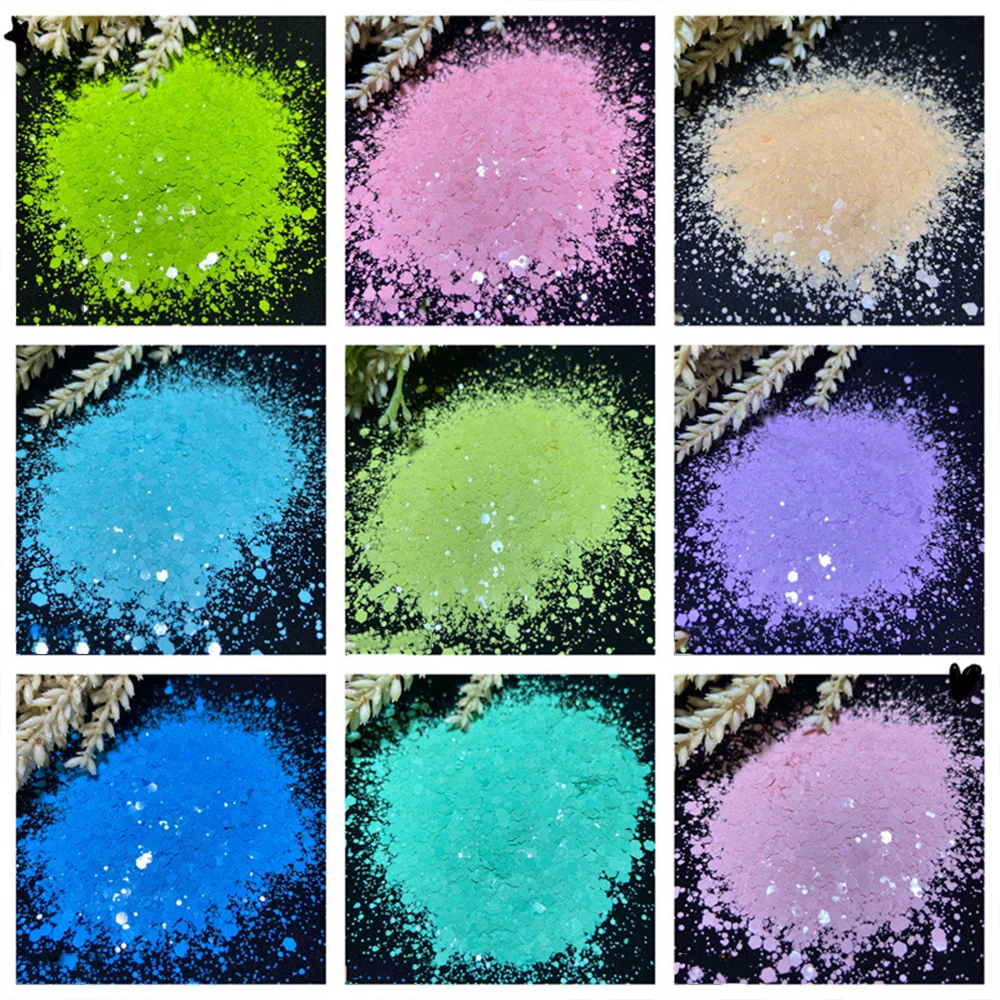 10g/Bag GH Macaron White Pink Nail Chunky Glitter Mixed Size Hexagon Sequins Matte Light Color Glitter Nails DIY Macaron Sequin