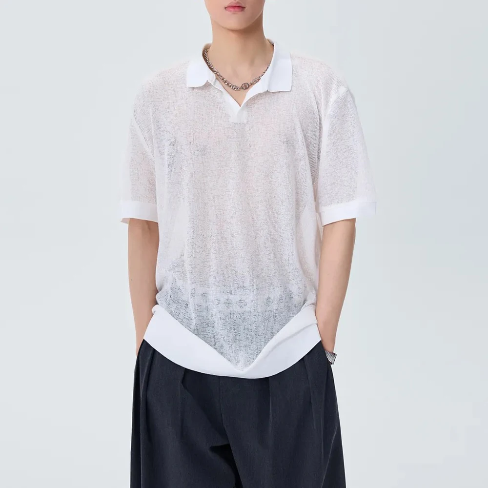 

2026 Summer New Men's Sheer Short-Sleeve T-Shirt American Retro Fashion Trendy High Street Loose Casual Breathable Men's Top