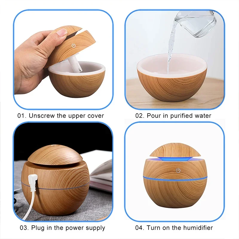 Home Wood Grain Air Humidifier Purifier Aroma Diffuser USB Ultrasonic Cool Mist Sprayer Essential Oil Fragrance