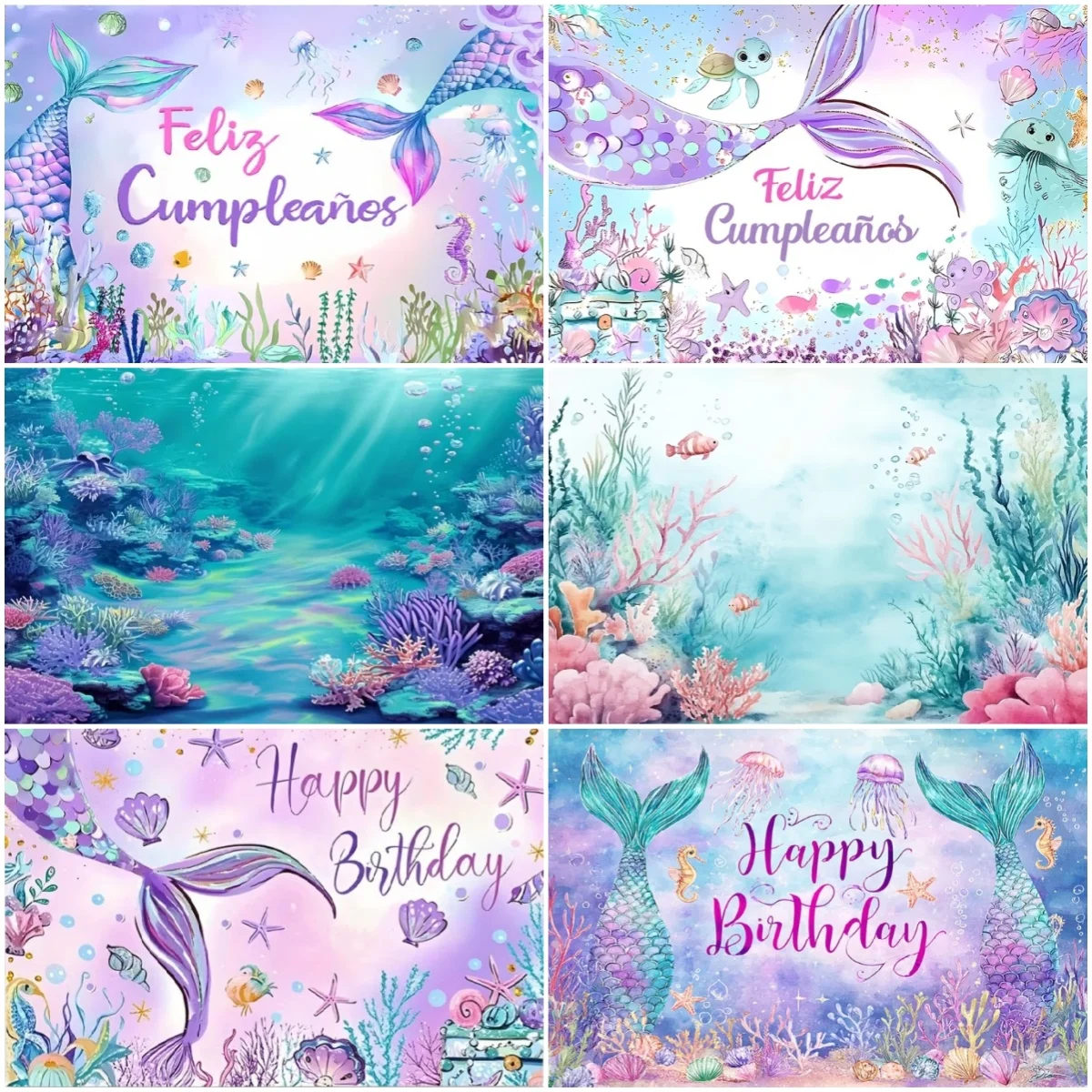 

Mermaid Backdrop Girls Princess Birthday Party Decoration Background Under The Sea Photography Supplies Kids Baby Shower Banner