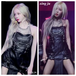 Sexy Korean Concert Dance Hollow Out Chain Tops Women Jazz Clothing Stage Performance Outfit Kpop Singer Group Hip Hop Dancewear