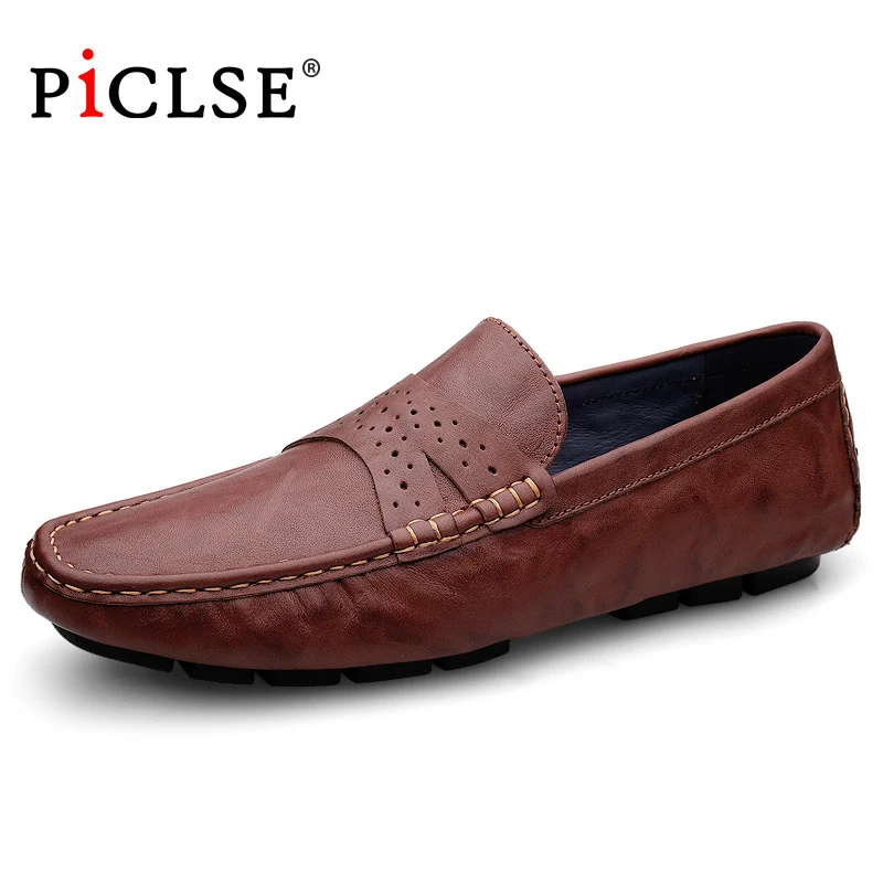 PICLSE Luxury Brand Genuine Leather Shoes Men Loafers Comfortable Casual Shoes Men Driving Shoes Moccasins Men Flats Shoes