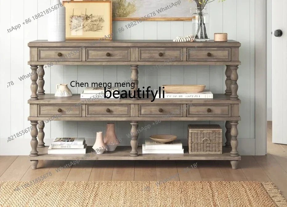 SS ss7486 بهو فرنسي خزانة مدخل كلاسيكية طاولة جانبية لتناول الطعام طاولة مدخل عتيقة، طاولة مدخل من الخشب الصلب الأمريكي