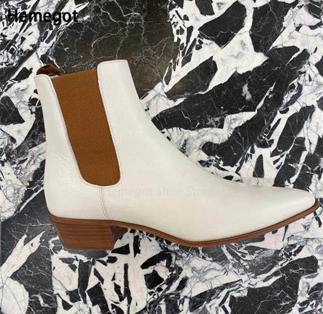 Men's Chelsea Boots Spring/summer Fashion Personality White Pointed Toe Elevation Shoes Cowhide Breathable Slip-On Short Boots