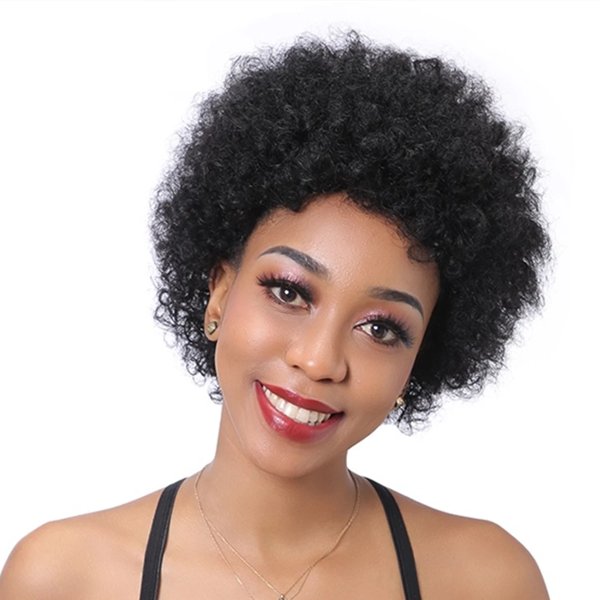 Short Afro Curly Wave Brazilian Human Hair Wigs Afro Puff Kinky Curly Wig For Women Black Brown Red Color Full Machine Wig