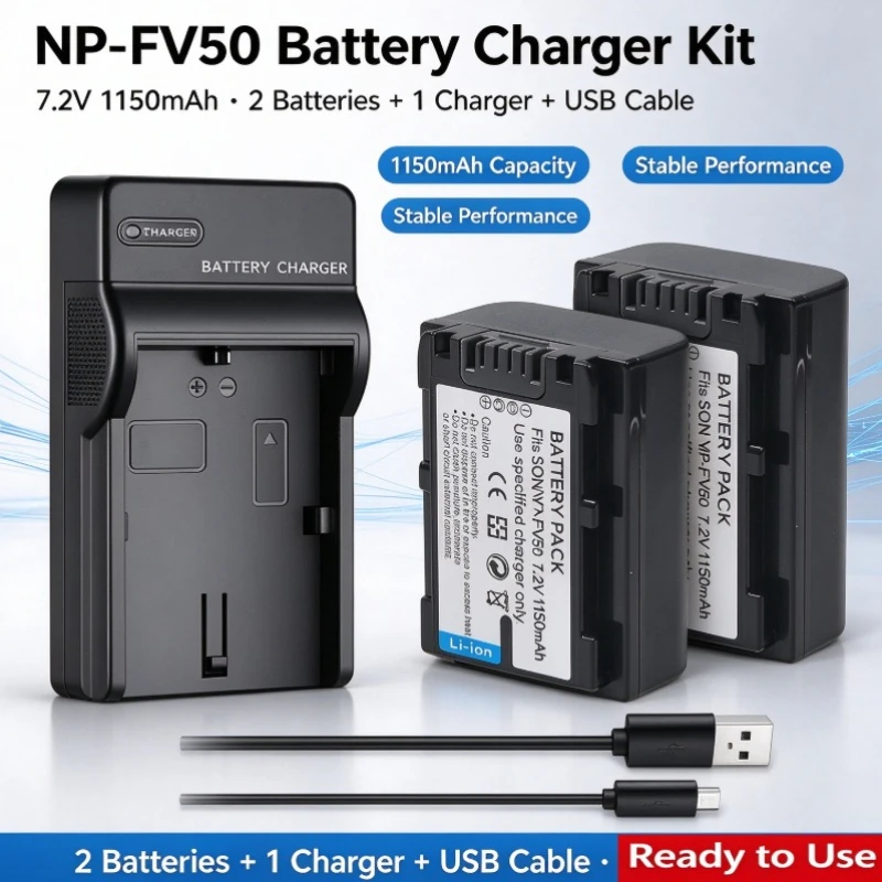 1150mAh NP-FV50 NPFV50 Li-ion Camera Battery+Charger for Sony HDR-CX150E CX170 CX550V XR150 XR350 XR550 TG1 TG5V UX5 UX7 HC3 HC7