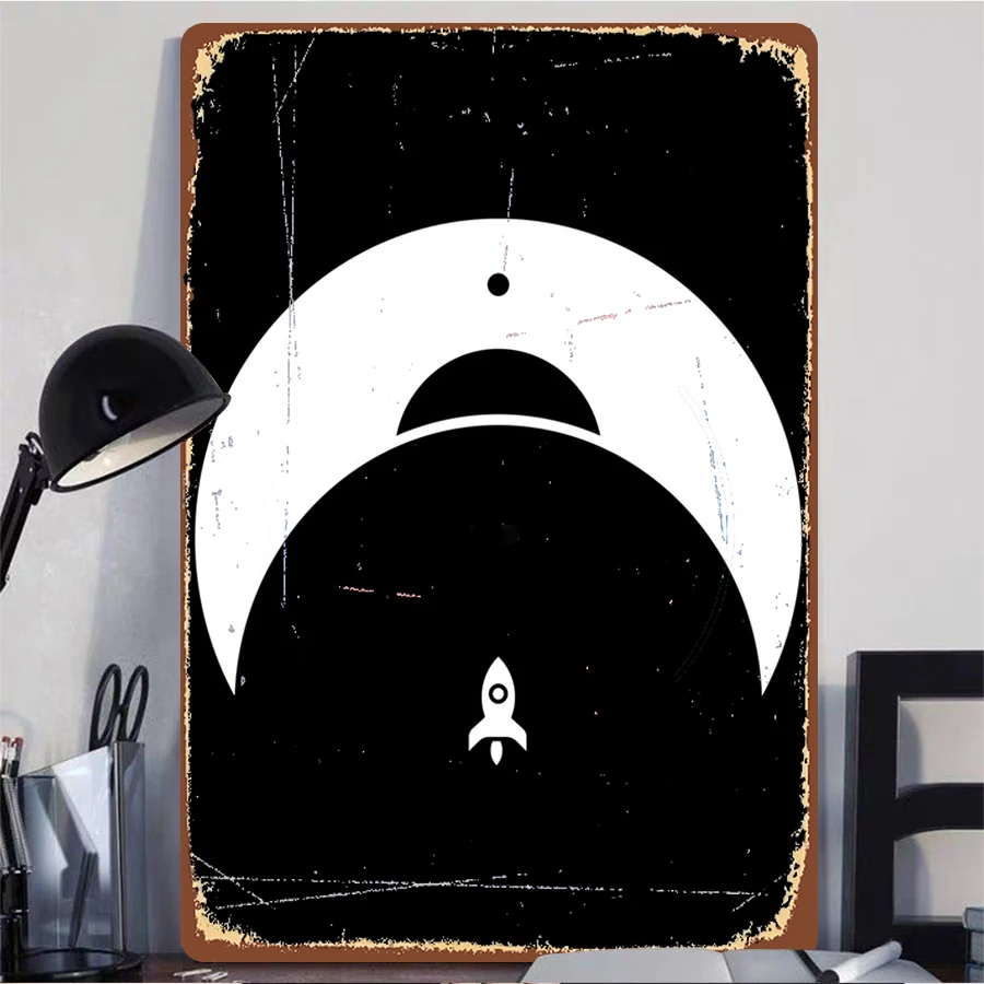 Cosmic Rocket and Planet Metal Wall Art Creative Home Decor Modern Living Room Study Office Decoration Hanging Ornament