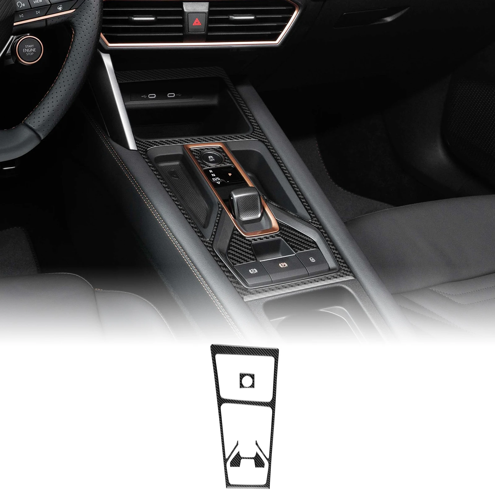 Echte Weiche Carbonfaser-Aufkleber-Verkleidung für Cupra Leon/Cupra Formentor 2025 2026 LHD Automatik-Auto Mittelkonsole Schalthebel-Aufkleber