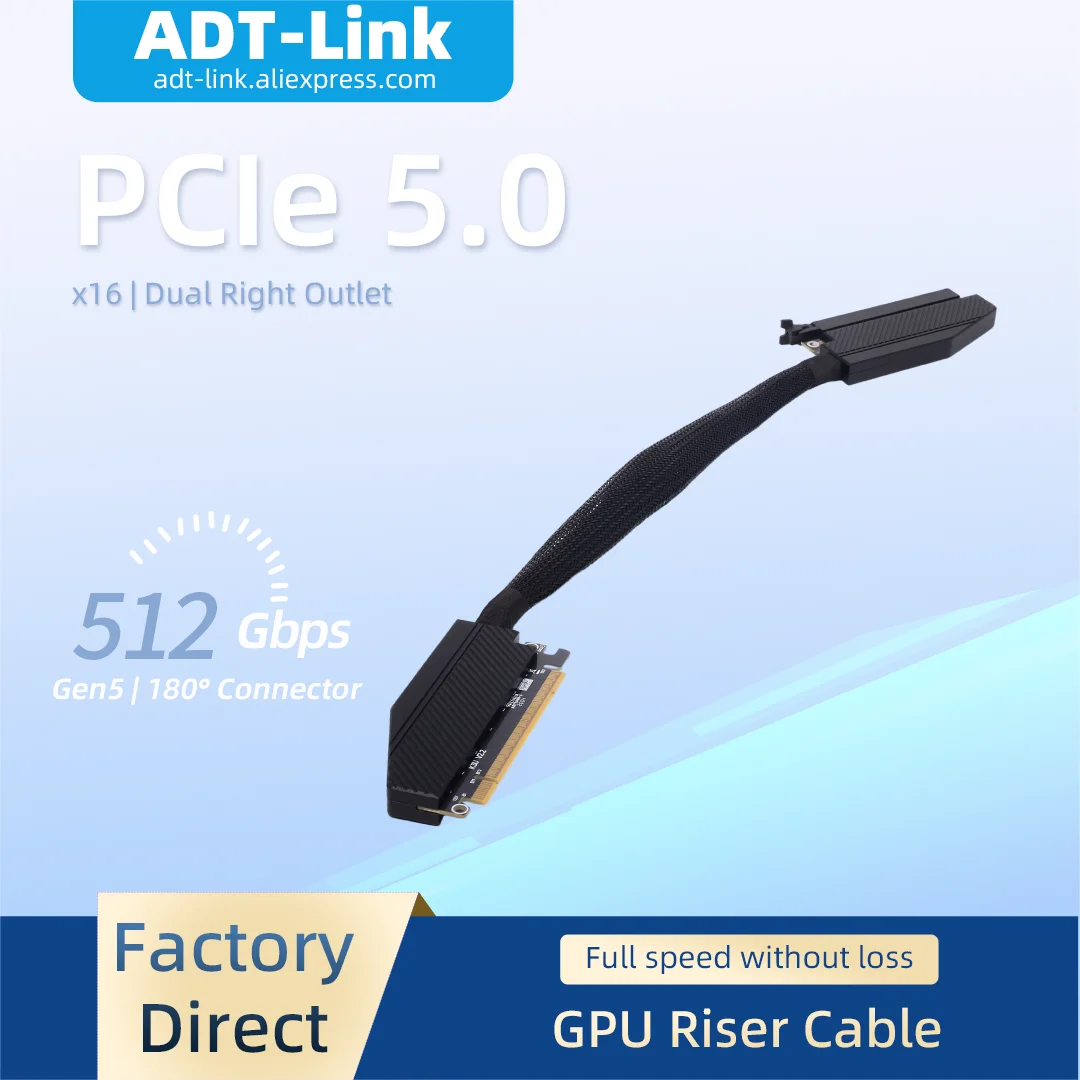 Double Reverse Side Bend K33UF-RR-BK11 ADT-Link PCIe 5.0x16 Graphics Card Extension Cable With Protective Shell for Chassis