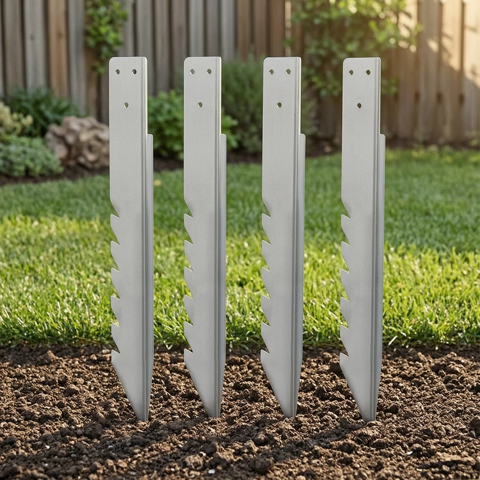 4 Pieces L-Shaped Ground Anchor Heavy Duty Serrated Ground Anchor with Screws Stake High Wind Hardware Weather-Resistant