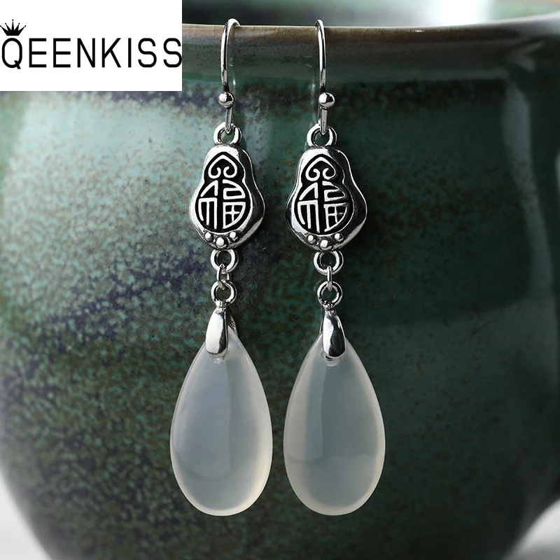 

QEENKISS 925 Sterling Silver Vintage FU Drop Earrings for Women Birthday Wedding Party Christmas Bride Mother Lady Gifts EG6402