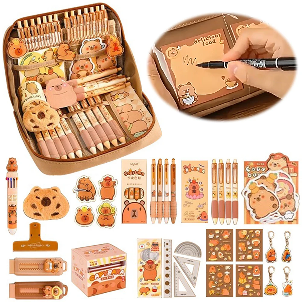 Estojo de lápis Capivara fofo com todas as coisas Conjunto de papelaria Capivara presentes grandes