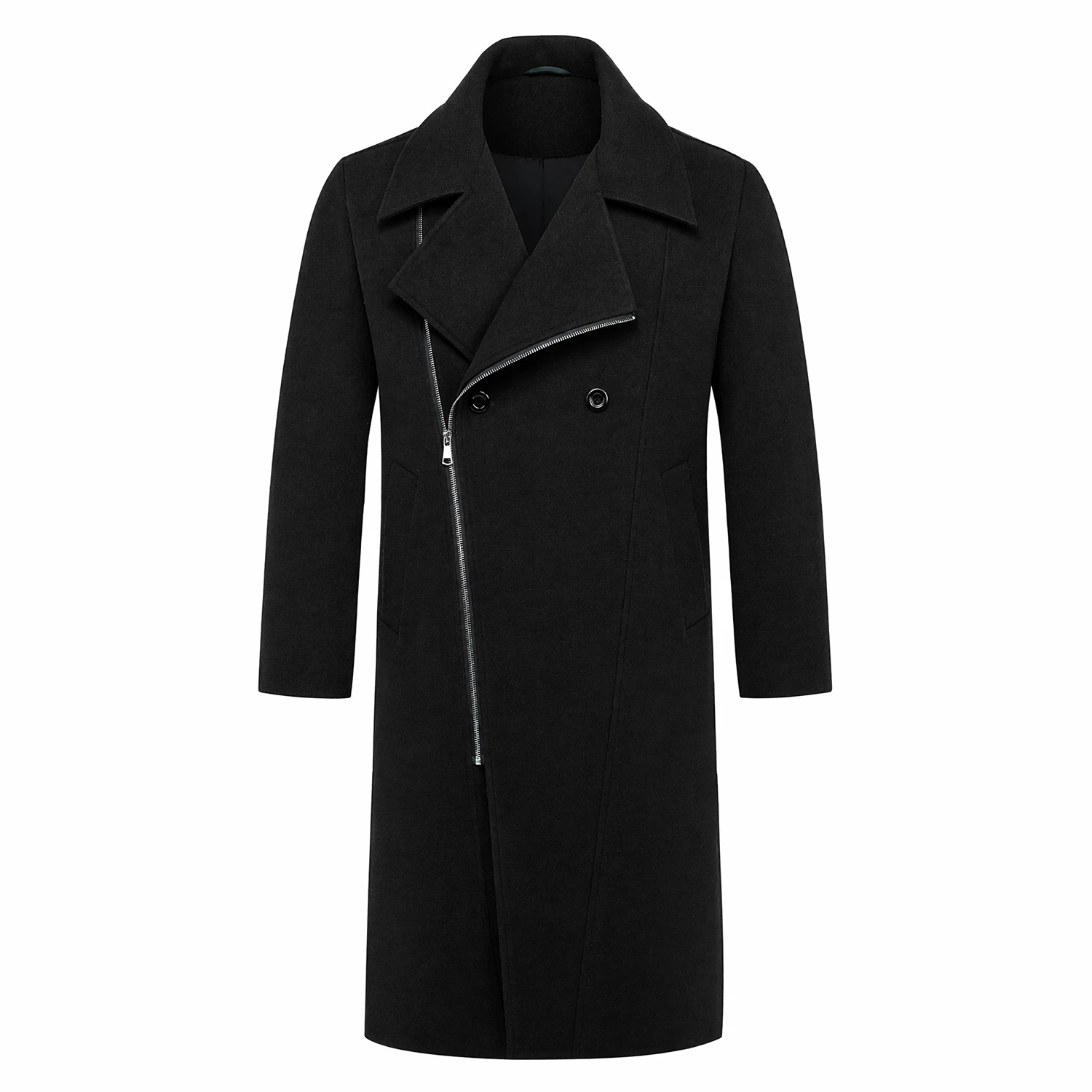 Autumn Winter Men's Woolen Coats Fashion Asymmetrical Zipper Turn Down Collar Trench Outerwear England Style Smart Casual Coat