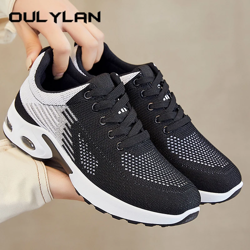 

Oulylan Outdoor Casual Non-slip Sneakers Mixed Color Lace Up Sports Shoes Women Stylish Breathable Mesh Running Footwear