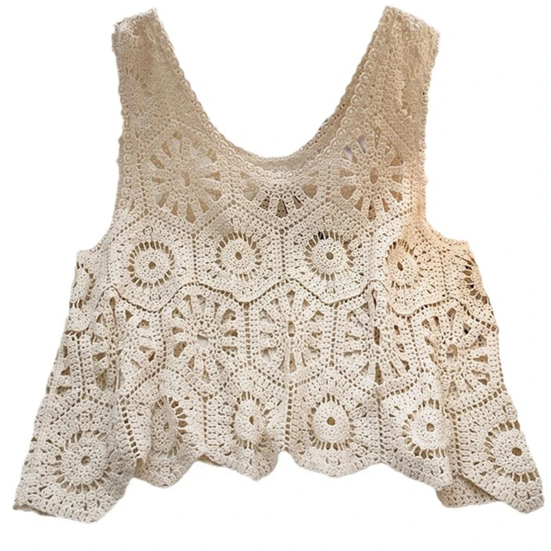 Fashionable Knitted Vest with Delicate Crochet Detail Comfortable Crop Top