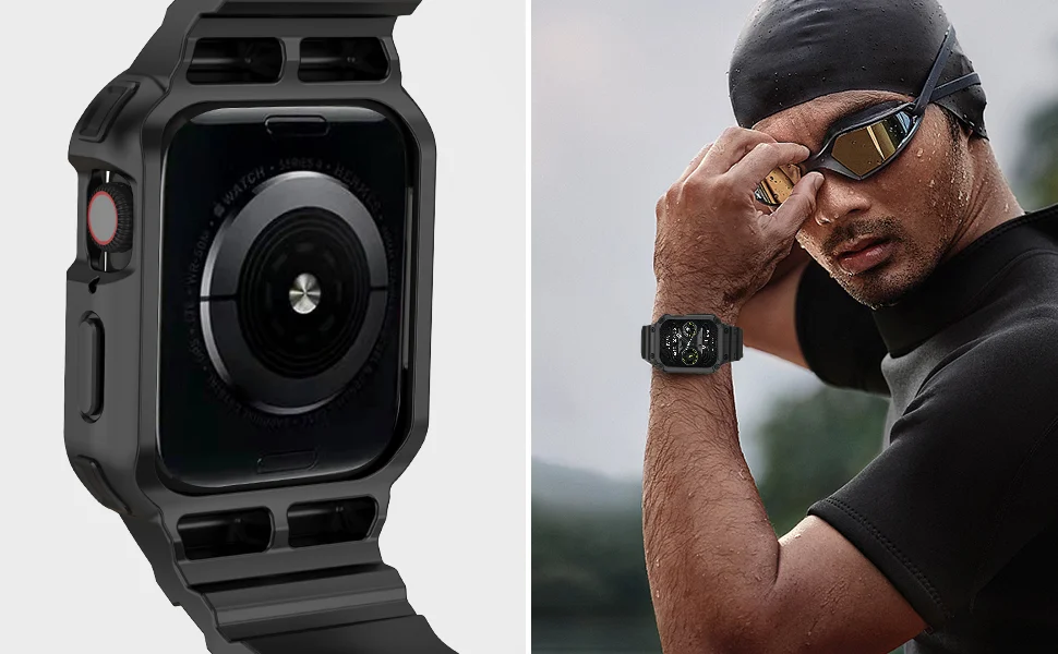 Hülle für kompatibel mit Apple Watch 45 mm 44 mm 42 mm iWatch Serie 987 SE 654321 Gurt, Sportarmband für Herren und Damen mit robustem Stoßfänger – Detail 6
