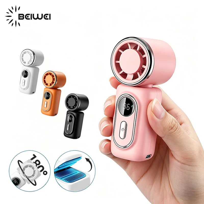 Mini Fan Handheld Small Fan 3000mAh 5 Speeds Cooling Turbo 180° Adjustable Clip LED Display Type-C Rechargeable Portable Fans