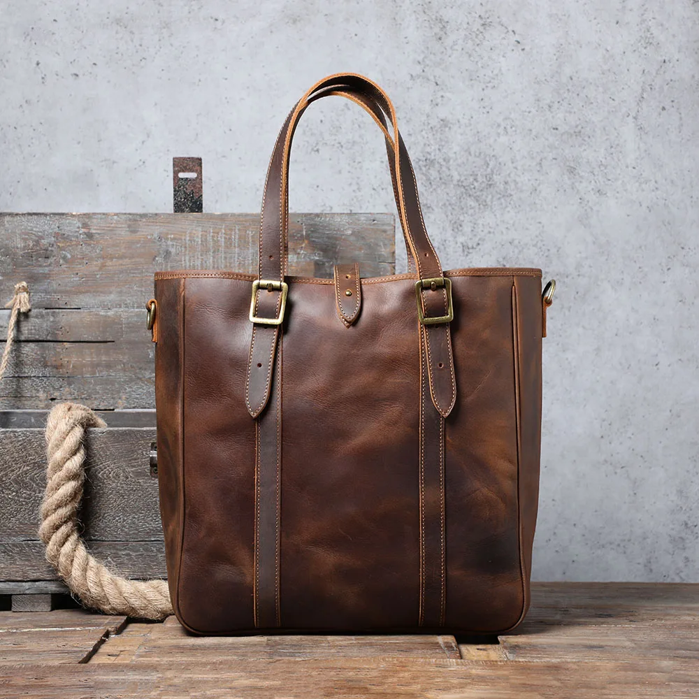S.WORKER Vintage Echtleder Herren-Tragetasche Handgefertigte Aktentasche Schultertasche Damen Freizeittasche Crazy-Horse Rindsleder – Detail 7