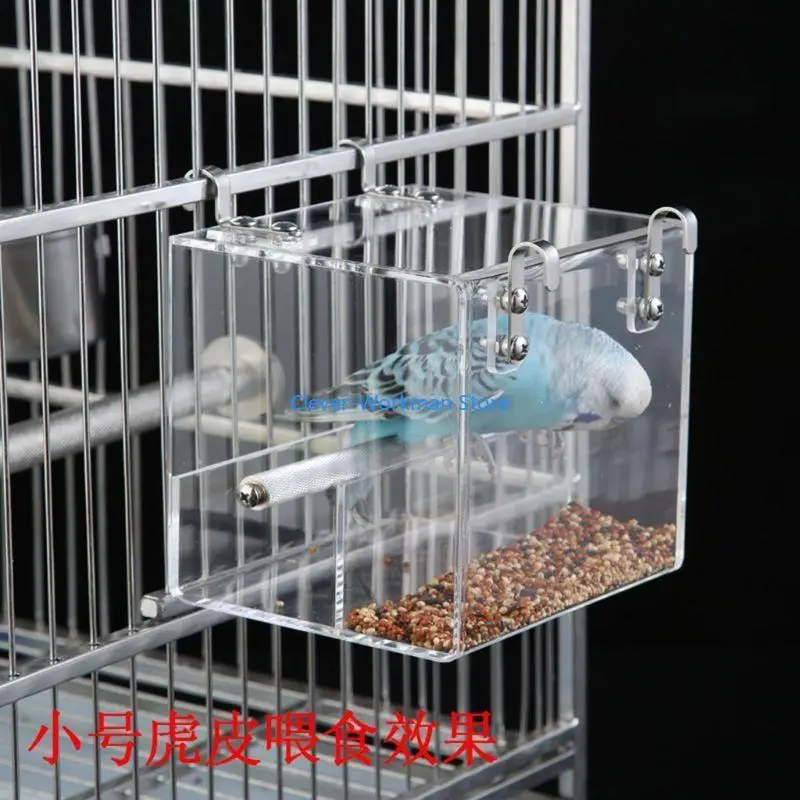 

24TD Automatic Bird Feeder for Cage Parakeet Dispenser Clear Box with Perch